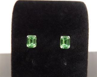 .925 Sterling Silver Emerald Cut Peridot Crystal Post Earrings
