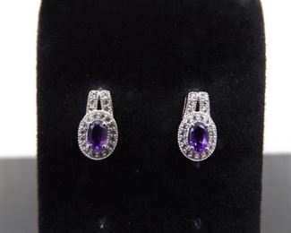 .925 Sterling Silver Amethyst Crystal Post Earrings

