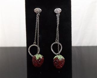 .925 Sterling Silver Swarovski Elements Strawberry Dangle Post Earrings
