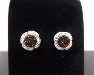 .925 Sterling Silver Swarovski Elements Rose Gold Vermeil Post Earrings
