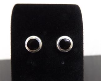 .925 Sterling Silver Inlayed Black Onyx Post Earrings
