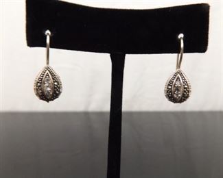 .925 Sterling Silver Art Nouveau Crystal Drop Dangle Hook Earrings

