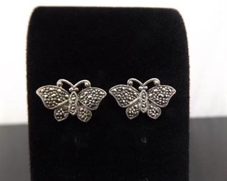 .925 Sterling Silver Art Nouveau Butterfly Post Earrings
