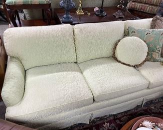 Baker 3-Cushion Sofa, excellent condition, designer quality, incredible fabric! Approx. 87” L x 39” D x 31” H, Pillows sold separately. 