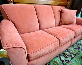 Flex Steel Sleeper Sofa- comfortable AND practical, in excellent condition, warm paprika short pile chenille fabric, approx. 76” L x 34” D.  