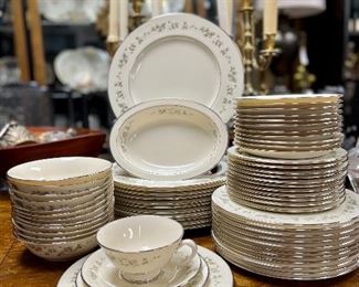 Lenox “Brookdale” Platinum Trimmed China Set- (12) 6-piece place settings + small serving dish. 
