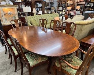 Baker Mahogany Pedestal Dining Table & 2 Leaves, Seats 8 (chairs sold separately) 