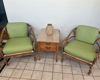 McGuire, San Francisco, luxury brand twisted rattan lounge / club&nbsp;chairs