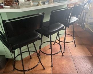 Set of 3 black metal and leatherette barstools