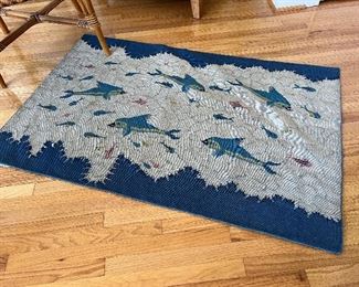 Needlework handmade dolphin and fish rug