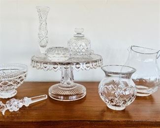 More Waterford and an antique pressed glass cake stand