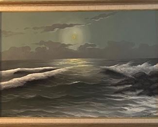Oil painting seascape on canvas signed Lo.  Schippers 27” x 39”