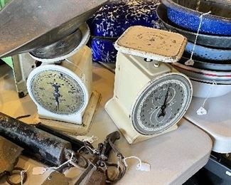 Antique scales and kitchen items 