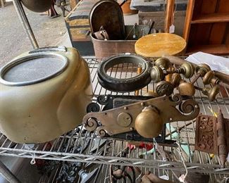 Antique pulleys, sprinklers , Juke box speaker, door knobs, hardware, etc