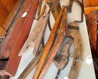 Yokes, antique tools and farm items 