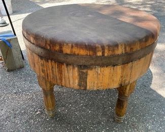 Incredible large antique butcher block table 