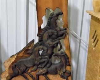 These wild Mustangs and hand carved board, is a true one of a kind, not going to find it any where else, at all, be the envy of your family and friends