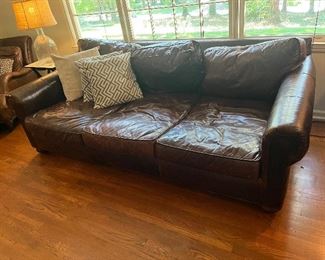 Restoration Hardware leather sofa in great condition!  Very elegant, top grain leather.  Quality is everything.
