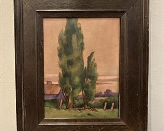 Arts & Crafts Framed  Landscape Glazed Tile 