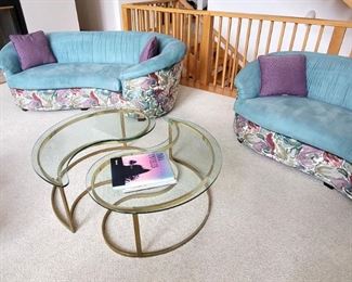 Ying and yang glass and brass tables