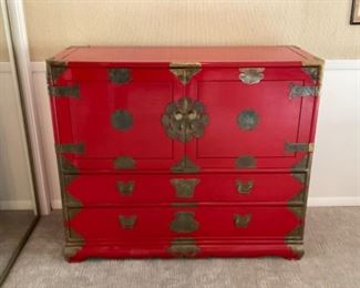 antique red lacquer dresser/cabinet