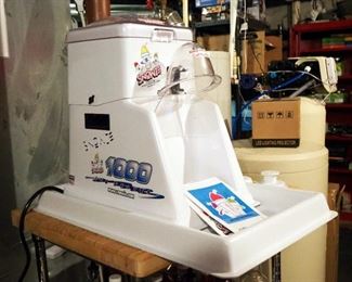 Snowie 1000 Ice Shaver Machine, Includes Cart 39.5" x 24" x 19.5", Assorted Flavored Syrups, Spoon-Straws, Cups And More