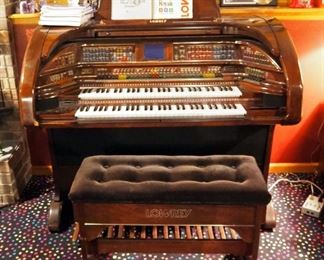 Lowrey Royale Electric Organ, Model SU500, Powers On, Includes Bench, Owners Manual And Sheet Music, 45" x 54" x 30"