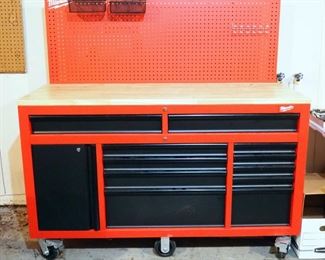 Milwaukee 61" Mobile 11 Drawer Work Bench, Model # 48-22-8561, Wired With Electric, 60" x 61" x 24"