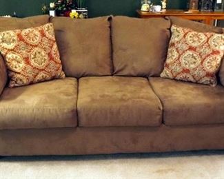 Ashley Furniture Company Darcy Mocha Microfiber Sofa, 35" x 87" x 37", Includes Throw Pillows, Qty 2