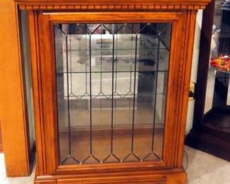 Oak Leaded Glass Display Cabinet, 42" x 34" x 18"