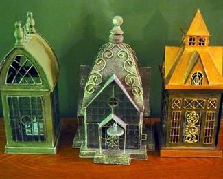 Decorative Metal Birdhouse Candle Votives, Qty 3, Approx 11" Tall