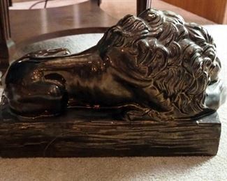 Painted Ceramic Lion Figure, 10.5" x 18" x 7"