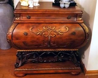 Contemporary Bombay Style 3 Drawer Cabinet, With Metal Base, 32" x 35" x 20"