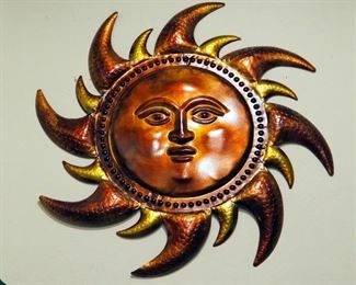 Printed Canvas Ocean Wave Wall Art, 40" x 30" And Metal Sun Wall Sculpture, 32" Diameter