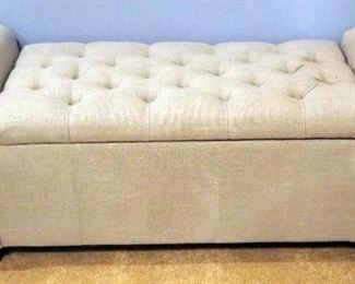 Upholstered Button Tufted Storage Bench, 21" x 46" x 17", And Upholstered Round Foot Stool, 16" x 16"