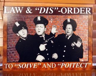 Framed Matted Under Glass Original Ocean's 11 Movie Poster, 22.75" x 16.75" And Metal Three Stooges Sign, 12.5" x 17.5"