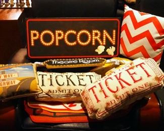 Printed Canvas Popcorn Wall Poster, 12" x 27.5", Theatre Room Wall Decor 6" x 27", Floor Mats, And Throw Pillows