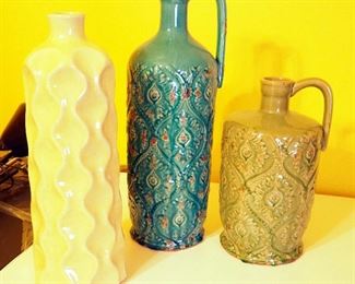 Pottery Pitchers, Qty 2 18.75" And 12.25", And Vase 16.5"