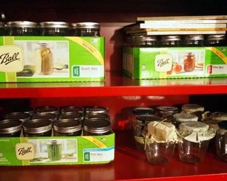 Ball Glass Canning Jars, Quart Size, Qty 12, Pint Size Regular Mouth, Qty 12, Wide Mouth, Qty 12, Jelly Jars, Qty 9, And Cookbooks, Qty 5