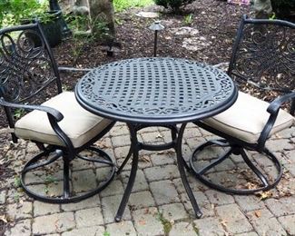 Round Outdoor Metal Patio Table, 28.5" x 32"Diameter, Including Swivel Spring Action Chairs, Qty 2