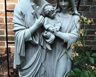 Cast Resin Catholic Mary, Joseph, And Baby Jesus Lawn Statue, 40" Tall, And Metal Arched Trellis