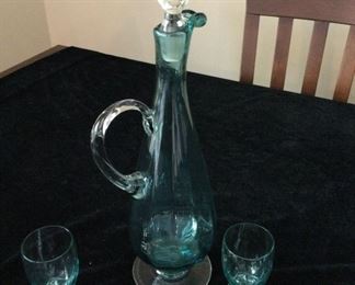 Aqua Decanter and Small Glasses