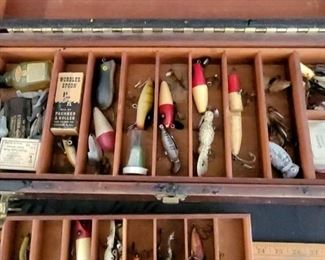 Vintage tackle box and fishing lures