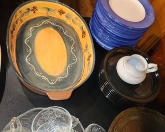 Casserole Dish & Assorted Plates