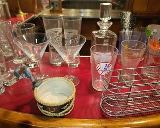 Assorted Barware, Glassware, Decanters, Etc.
