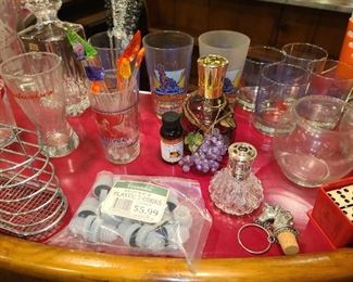 Assorted Barware, Glassware, Decanters, Etc.