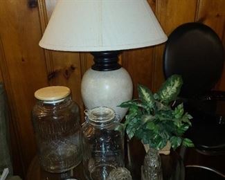 Table Lamp W/ Assorted Glassware & Bookends