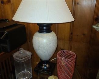 Table Lamp W/ Glassware & Vase