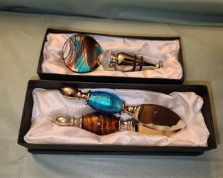 Art Glass Stopper & Butter Knives