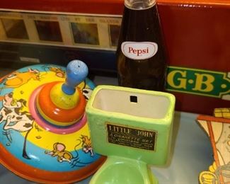 Tin Top, Pepsi Flashlight, & Little John Cigarette Toilet